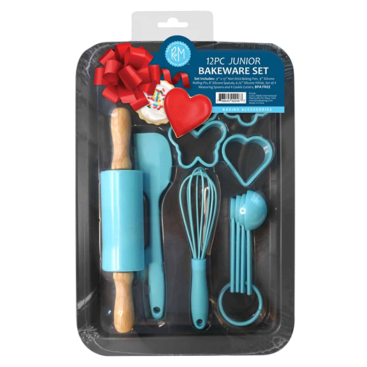 12-piece junior bakeware set with silicone tools and cookie cutters for pretend play toys under $50
