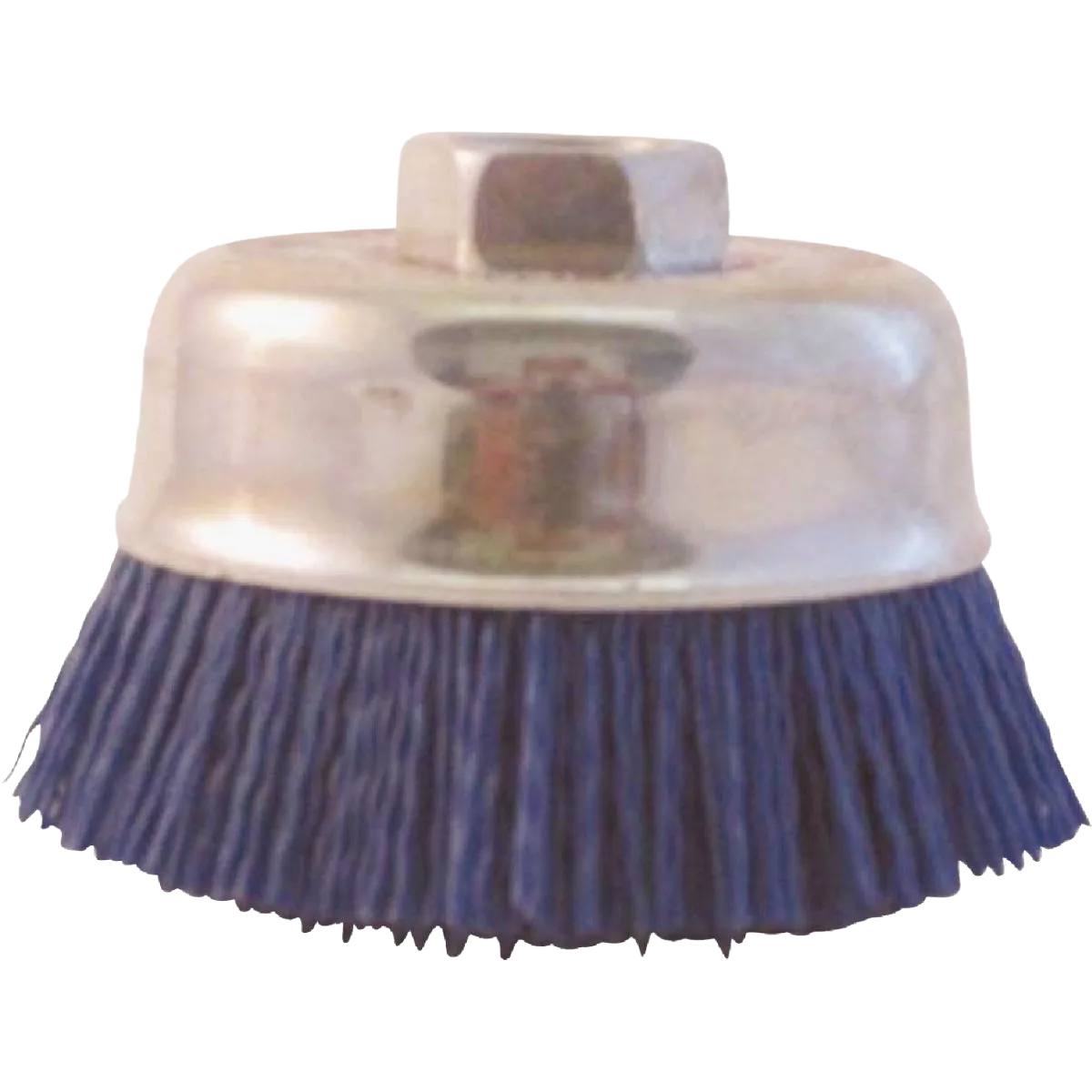 Blue nylon cup brush with abrasive bristles for woodworking and power tool accessories under fifty dollars