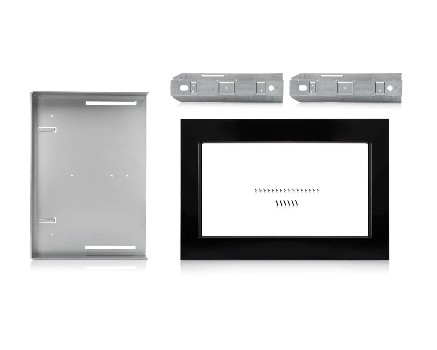27 inch black microwave trim kit with mounting brackets and screws for kitchen appliance installation parts
