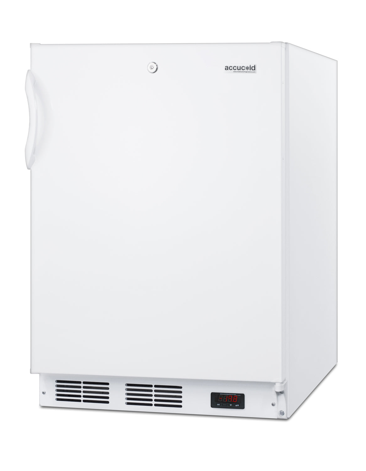 White built-in all-freezer with digital temperature display and lock, designed for kitchen and medical use in freezers collection