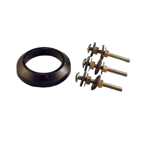 Toilet tank to bowl kit with black rubber gasket and metal bolts for home improvement plumbing repairs