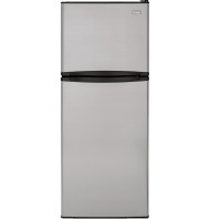 Brushed stainless steel top freezer refrigerator with black handles in kitchen appliances and top freezer refrigerators collection