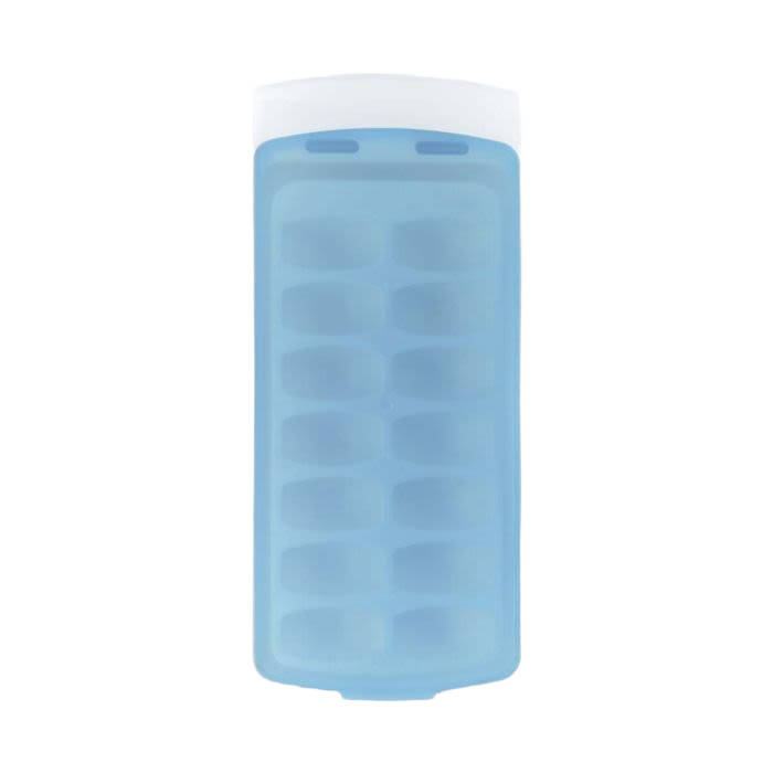 Blue silicone ice cube tray with no-spill lid designed for kitchen gadgets and tools under $50 collections