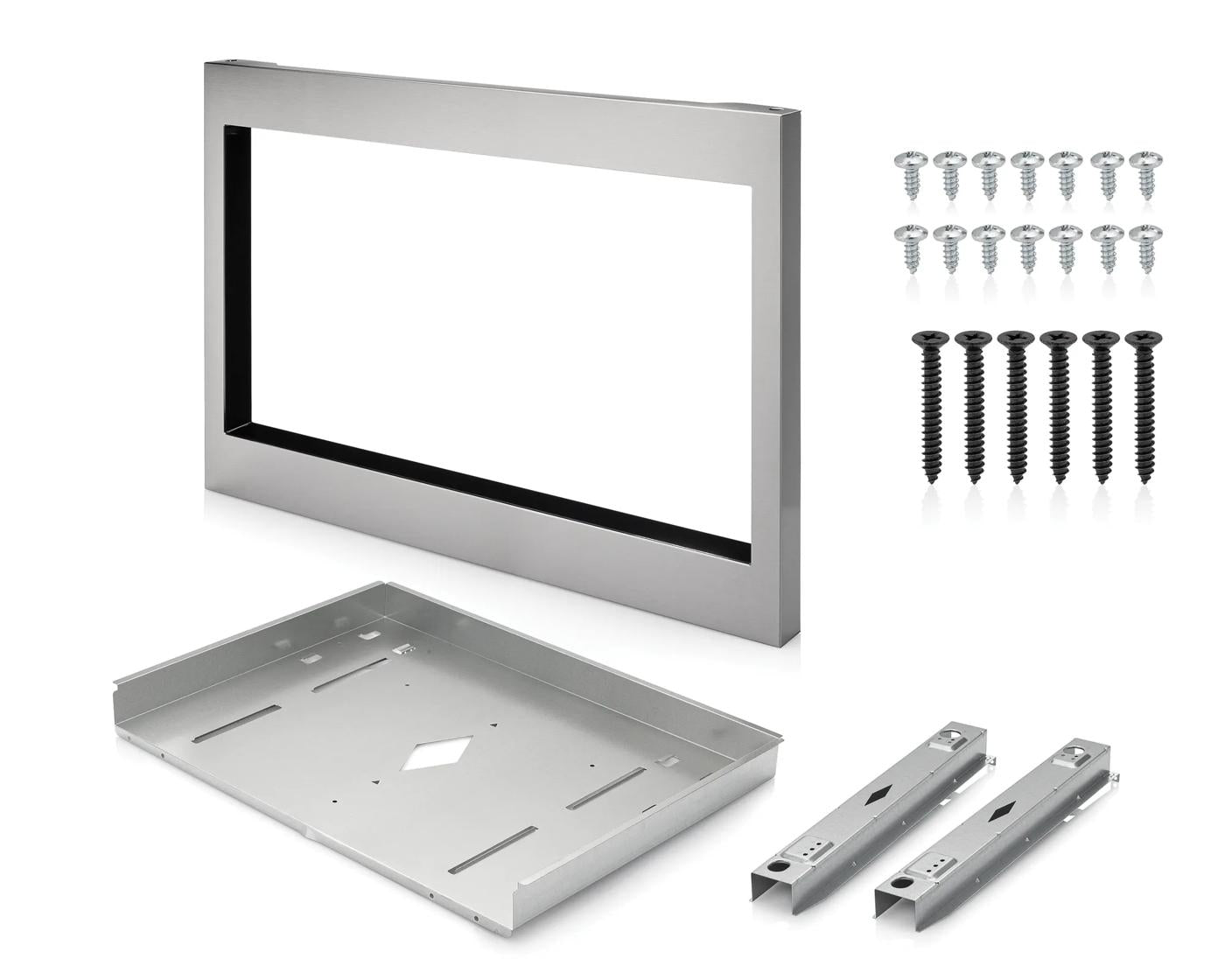 Smudge-proof stainless-steel trim kit with mounting brackets and screws for built-in microwave in appliance parts collection