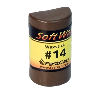 Brown wax stick labeled SoftWax #14 for woodworking and home improvement tool applications