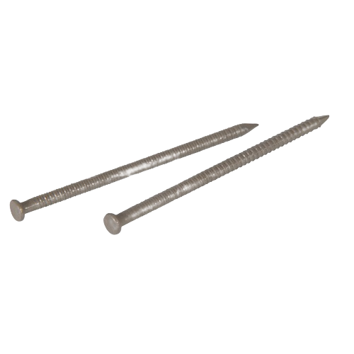 Two brown panel nails with smooth heads for indoor fastening in hardware and fasteners collections