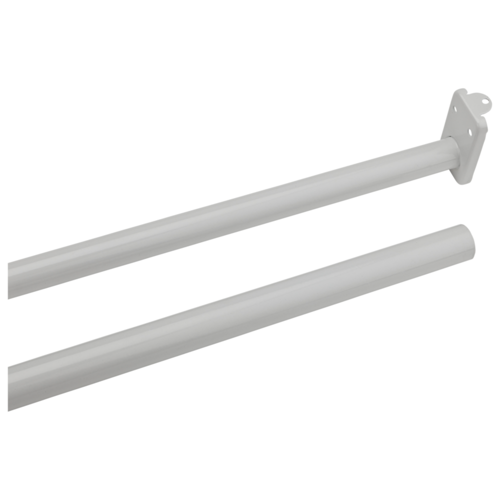 Adjustable white round closet rod with mounting bracket for storage and organization in home improvement tools collections