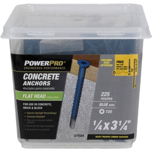 Clear plastic container of blue flat head concrete anchors in hardware, fasteners, and home improvement collections under $100.