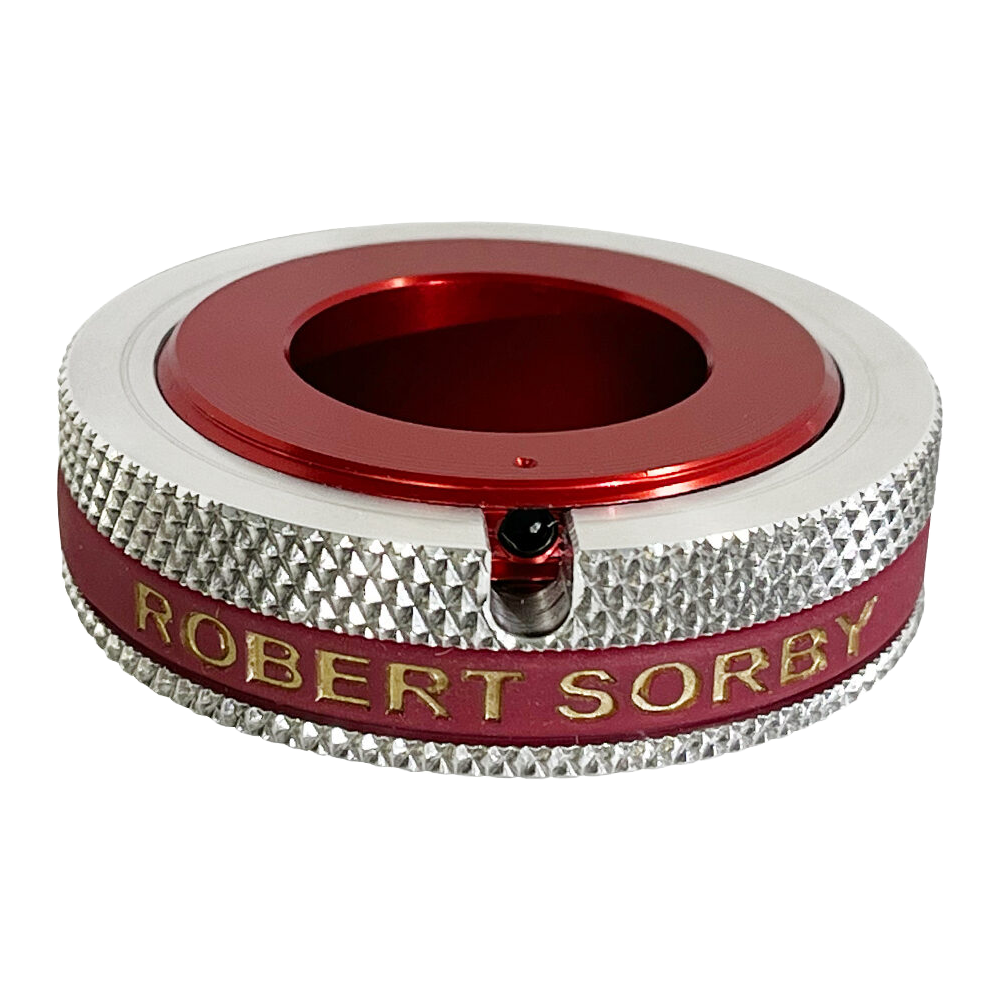 Red and silver 1-inch tool rest adjustment collar with knurled grip for woodworking tools under $50 and Robert Sorby collections