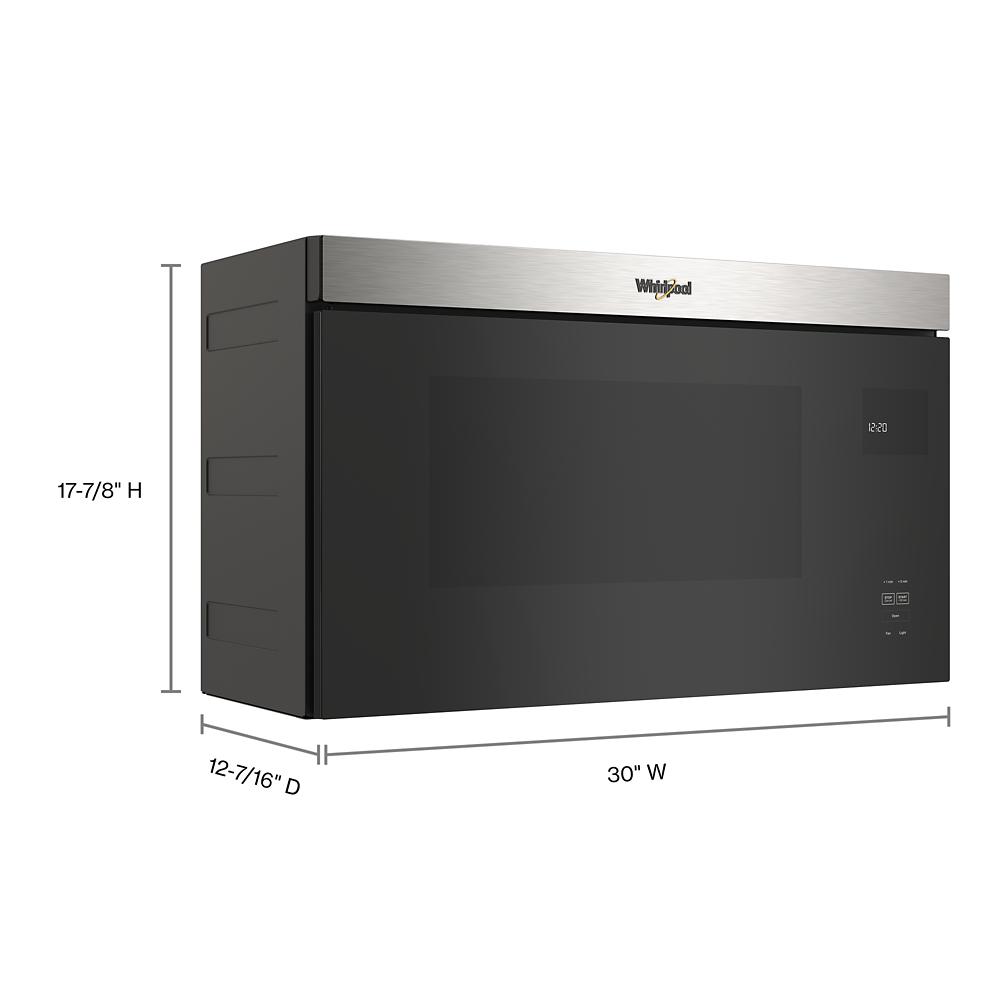 Built-in microwave with flush mount design, stainless steel trim, and smooth black glass front for modern kitchens