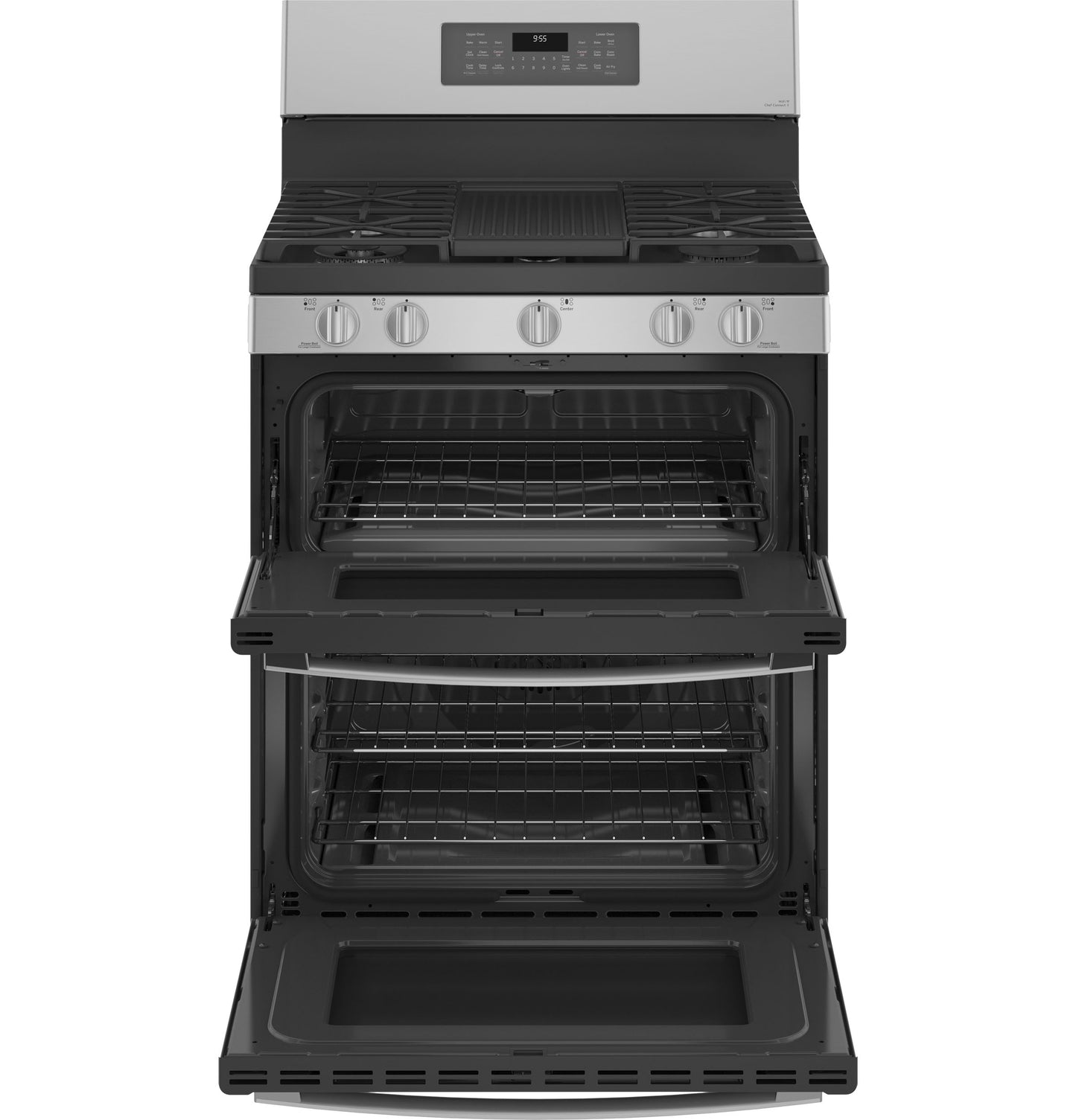 Free-standing gas range with double oven convection and fingerprint resistant stainless steel finish from kitchen appliances collection