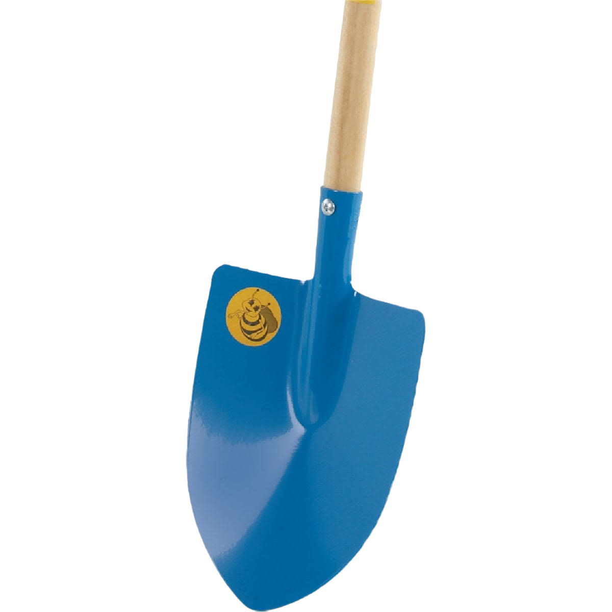 Blue round point kids spade with wooden handle designed for gardening and outdoor play activities
