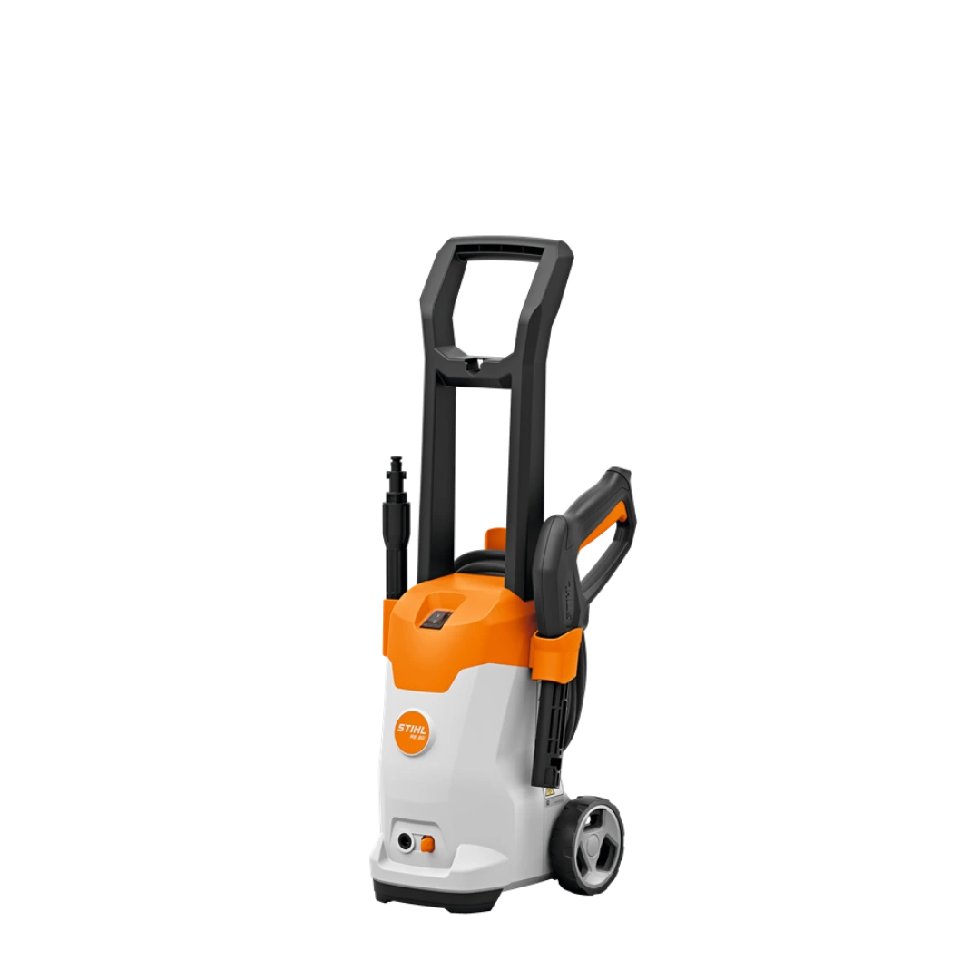 Compact electric pressure washer with ergonomic handle and wheels for efficient cleaning in home improvement tasks
