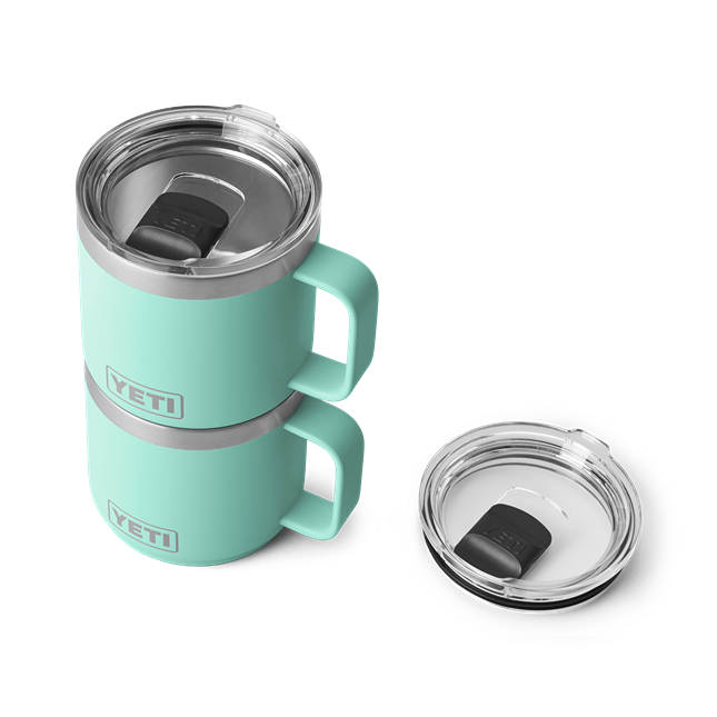 Matte seafoam insulated 14 oz stackable mugs with clear Magslider lids and sturdy handles from drinkware under $50 collection