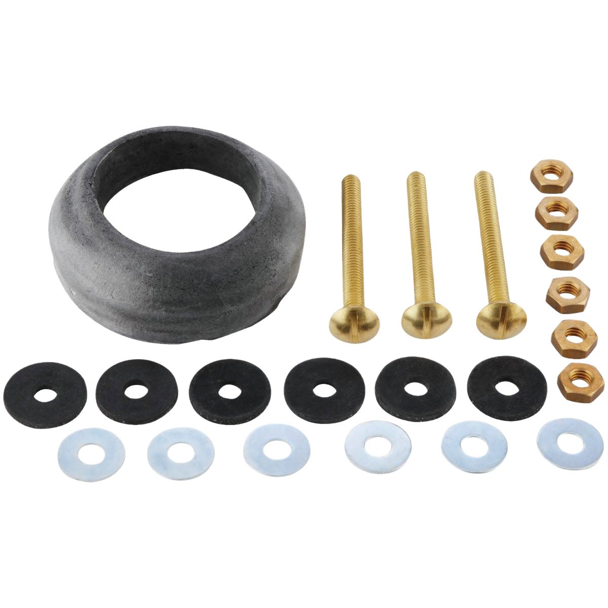 Rubber tank to bowl gasket and 3 brass bolts with washers and nuts for home improvement repairs