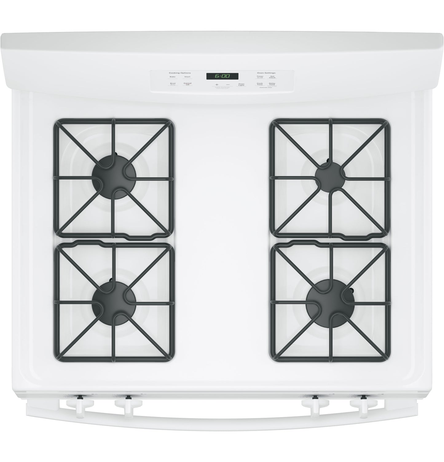 White free-standing gas range with four burners and digital control panel from Ranges and Gas Ranges collections