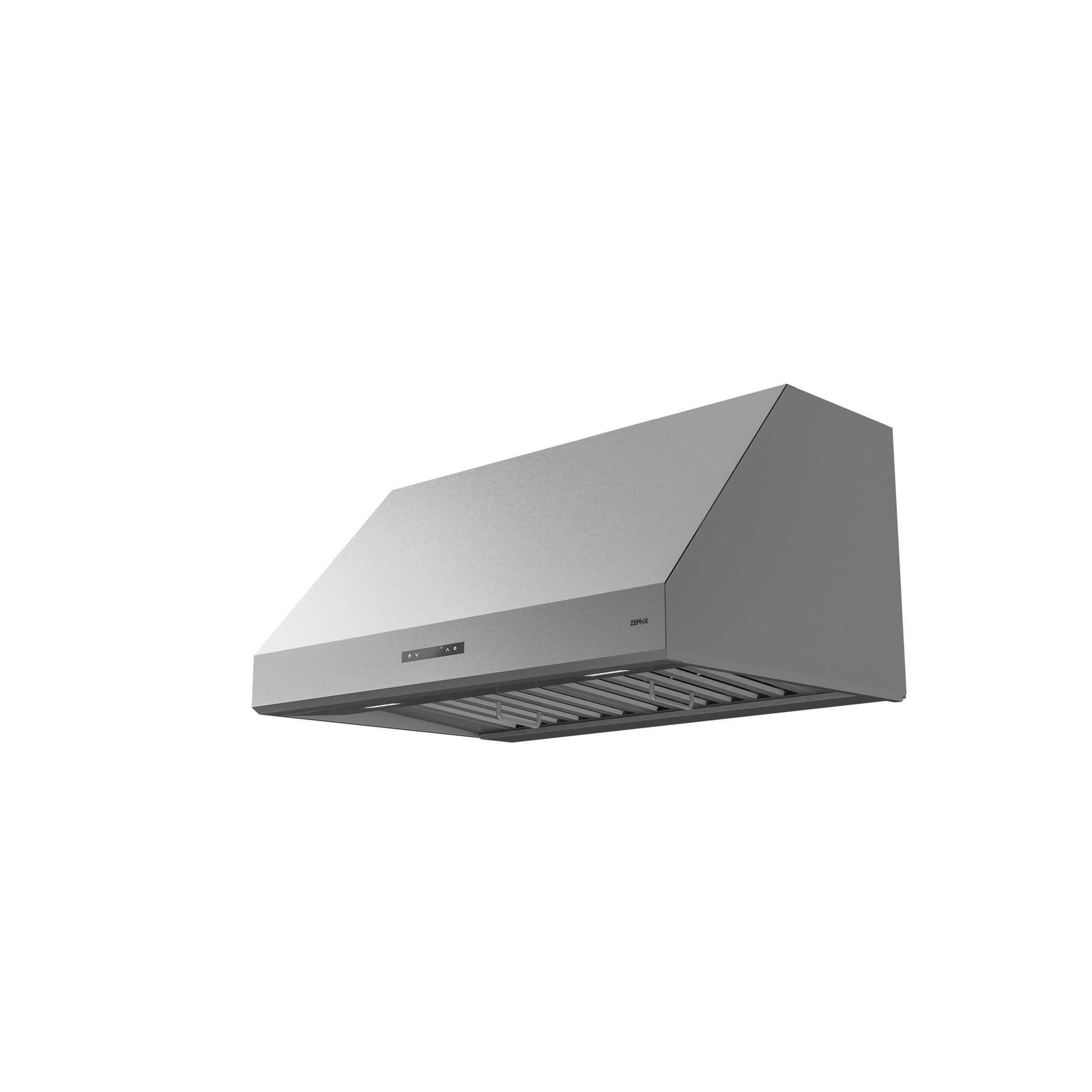 Under cabinet stainless steel kitchen hood with modern vent design and illuminated control panel for home improvement use