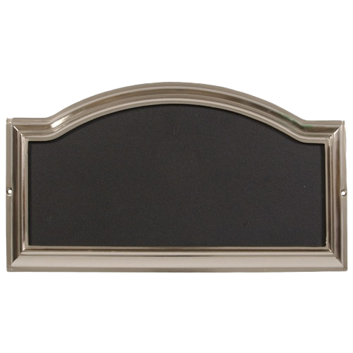 Nickel finish address plaque with decorative frame and powder-coated back for home improvement and hardware collections