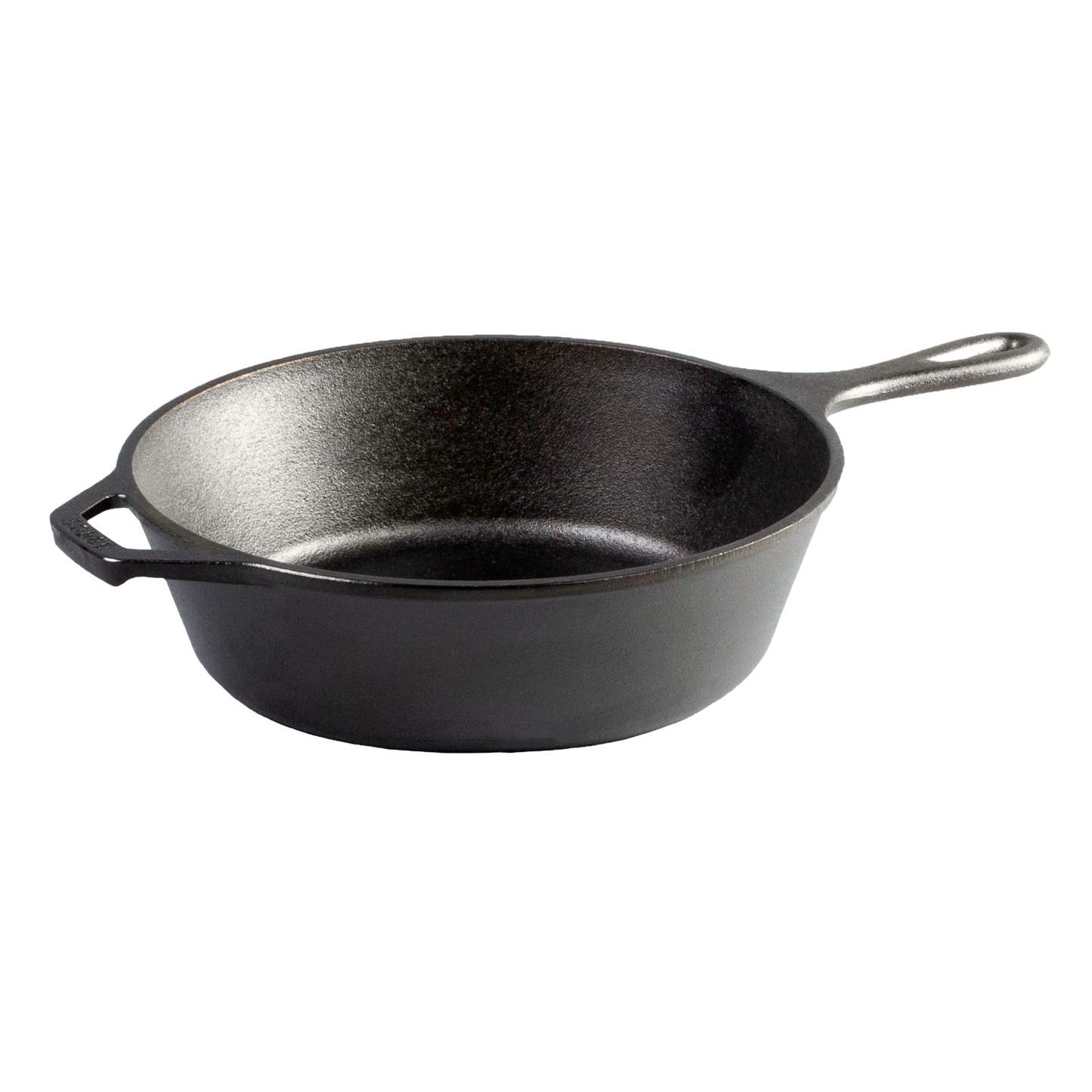 Black cast iron deep skillet with long handle and helper grip for versatile cooking in Kitchenware and Lodge Cast Iron collections