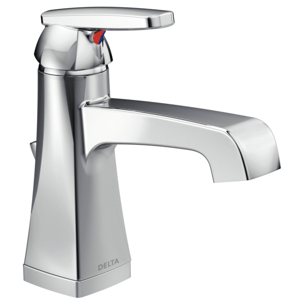 Chrome single handle bathroom faucet with sleek angular design for modern bathroom and plumbing upgrades