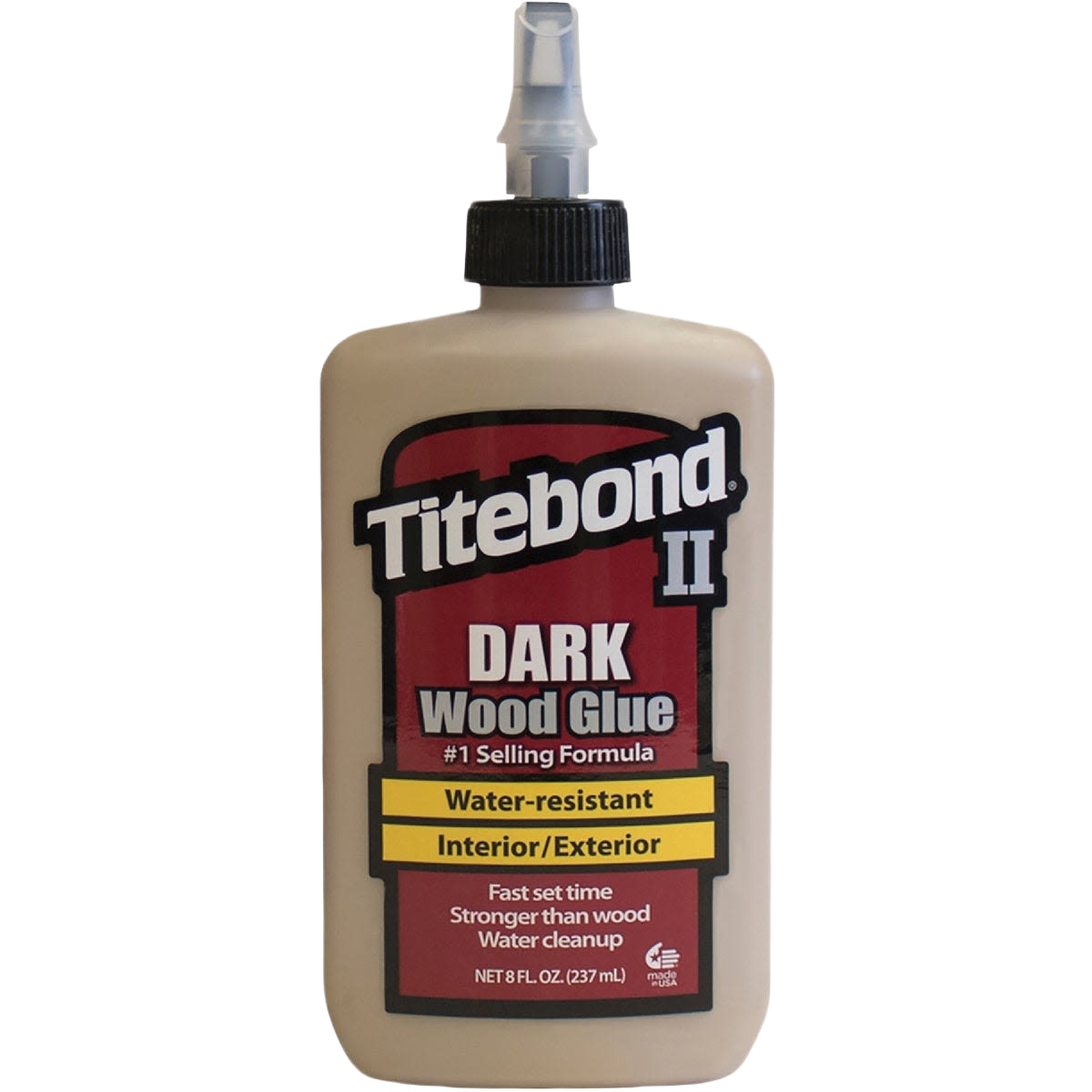 8 oz bottle of water-resistant dark wood glue for interior and exterior projects in home improvement supplies