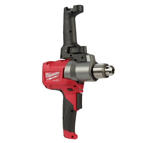 Cordless red and black Milwaukee fuel mud mixer with 180-degree handle in Milwaukee Power Tools collection