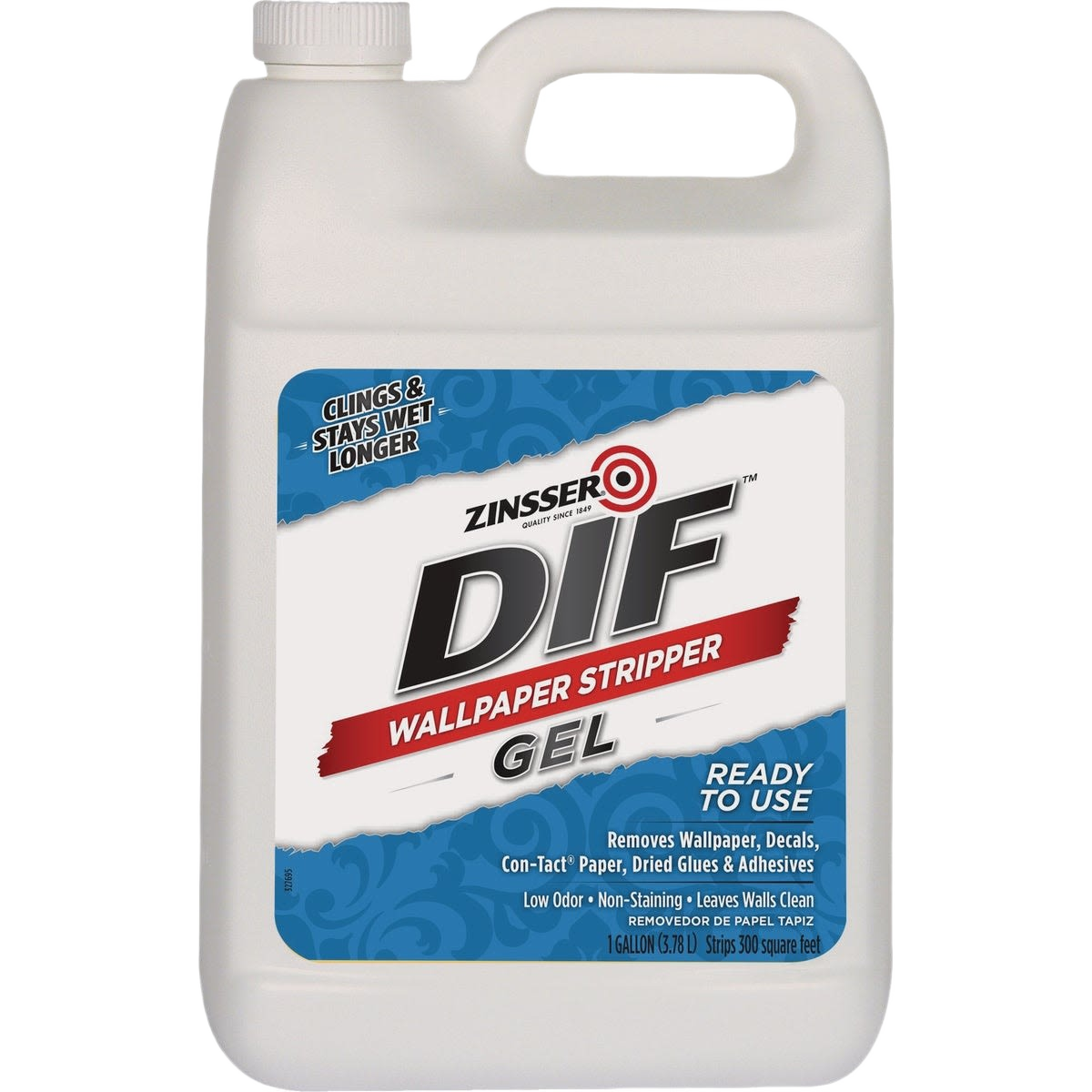 One gallon container of wallpaper stripper gel for removing wallpaper, decals, and adhesives in home improvement tasks