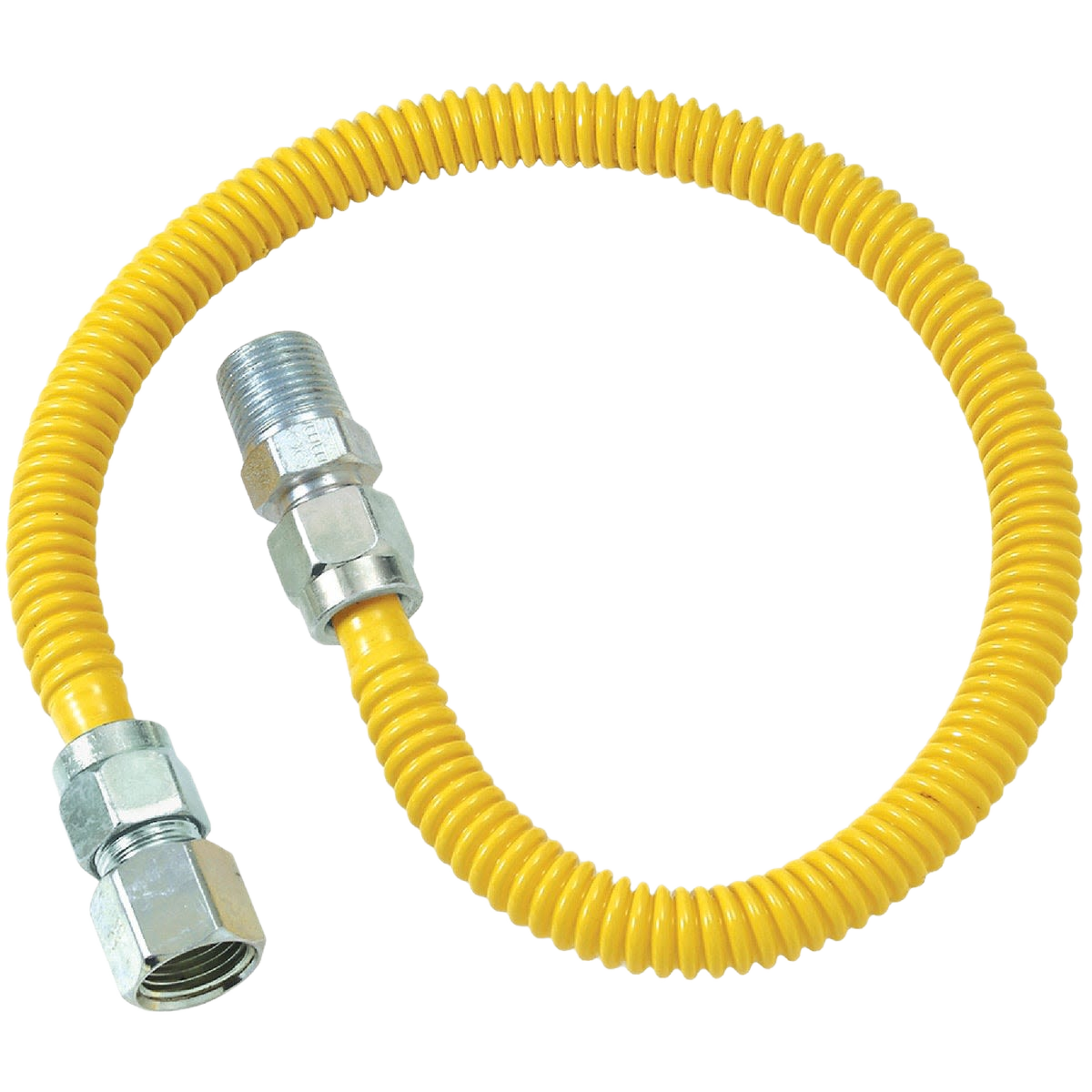 Flexible yellow coated stainless steel gas connector with threaded fittings for plumbing and home improvement use under $50