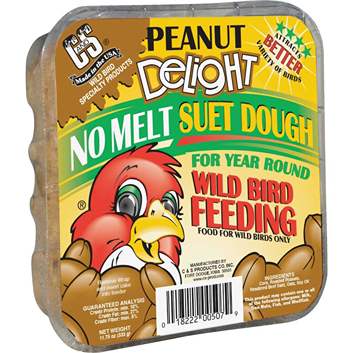Square container of peanut-flavored no melt suet dough designed for year-round wild bird feeding.