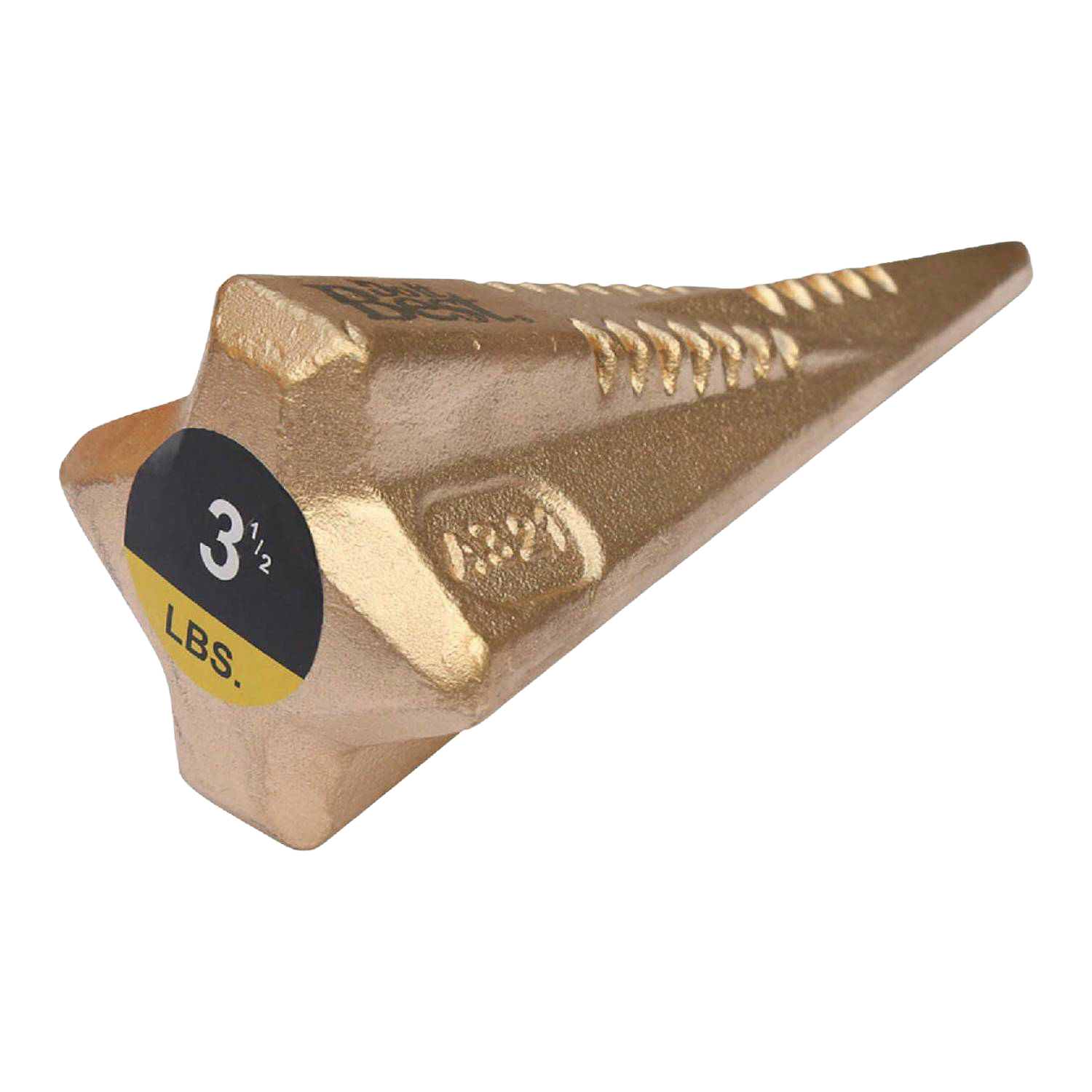 3.5-pound brass-colored diamond wedge with textured surfaces for splitting wood in hand tool collections under $50
