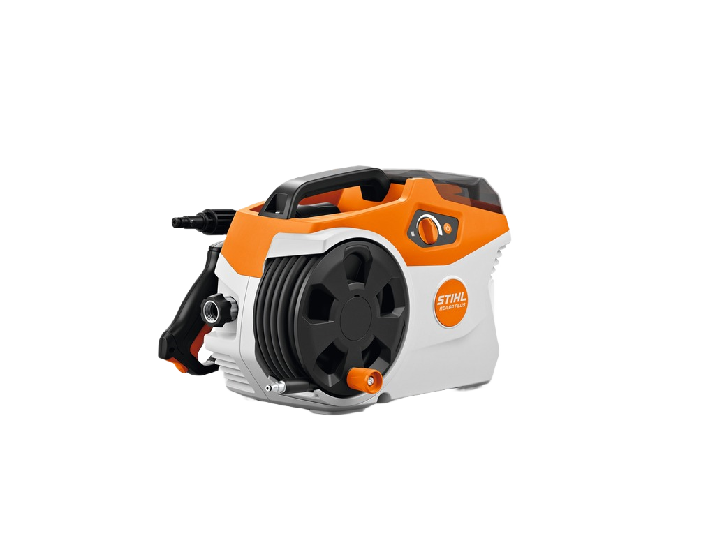 Compact orange and white pressure washer with hose reel and ergonomic handle for tools and home improvement tasks