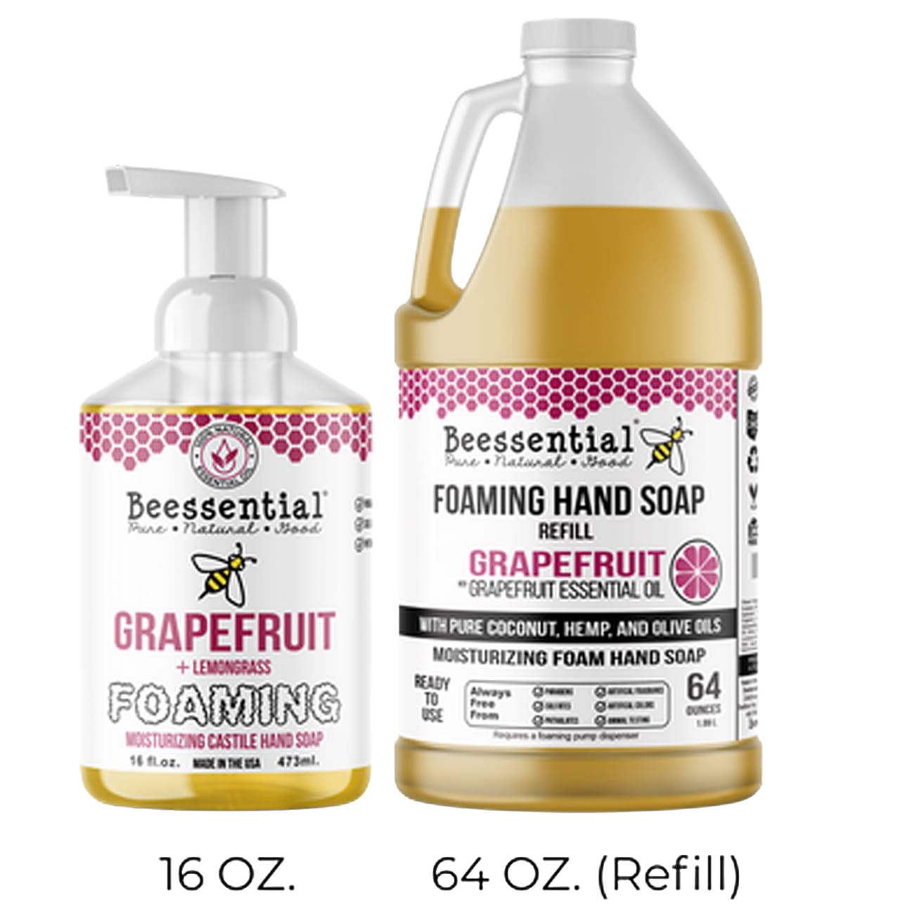 Beessential foaming grapefruit hand soap and 64 oz refill with coconut, hemp, and olive oils in Health & Beauty collections