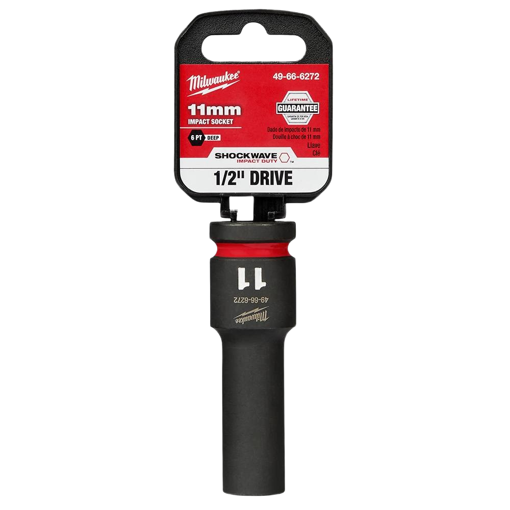 Milwaukee 11mm deep impact socket with 6-point design for high torque use in hand and woodworking tools under $50 collection