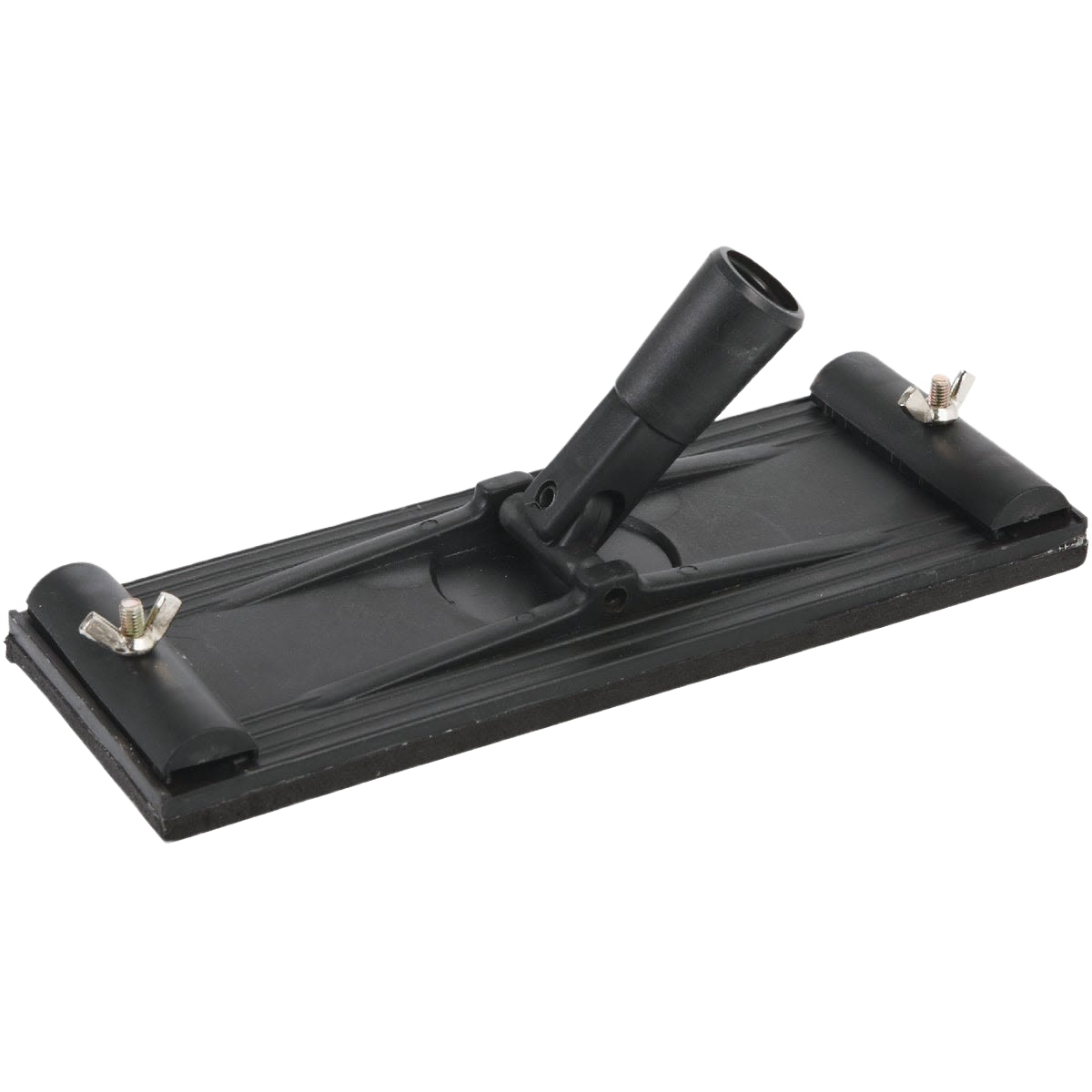 Black durable pole sander head with stainless steel clamps for sanding in home improvement and paint supply tools