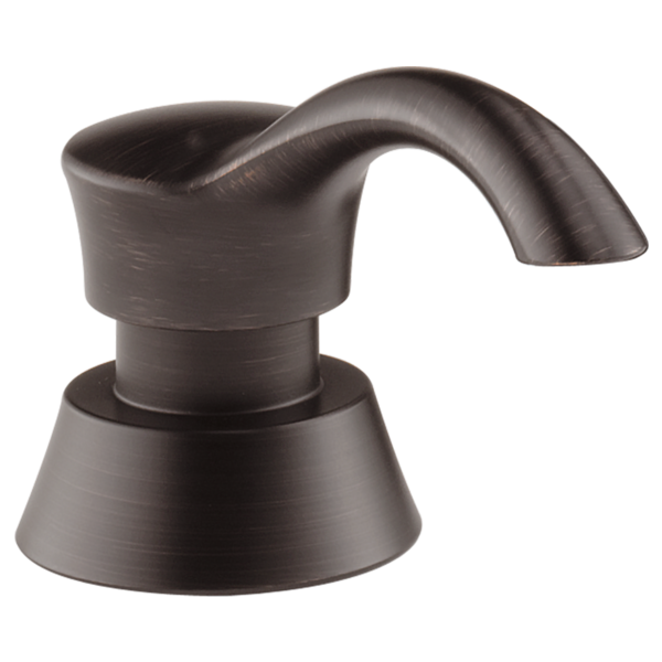 Venetian bronze soap and lotion dispenser pump with curved spout for home improvement and bathroom use