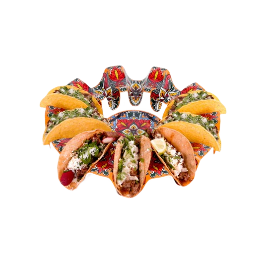 Colorful melamine taco carousel holding ten soft and hard shell tacos for kitchenware under $50 collection
