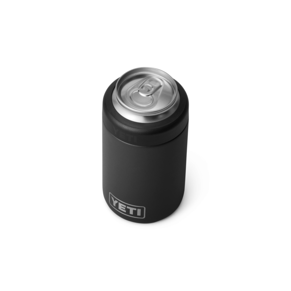Black insulated can holder with durable design to keep 12-ounce beverages cold longer in drinkware collections