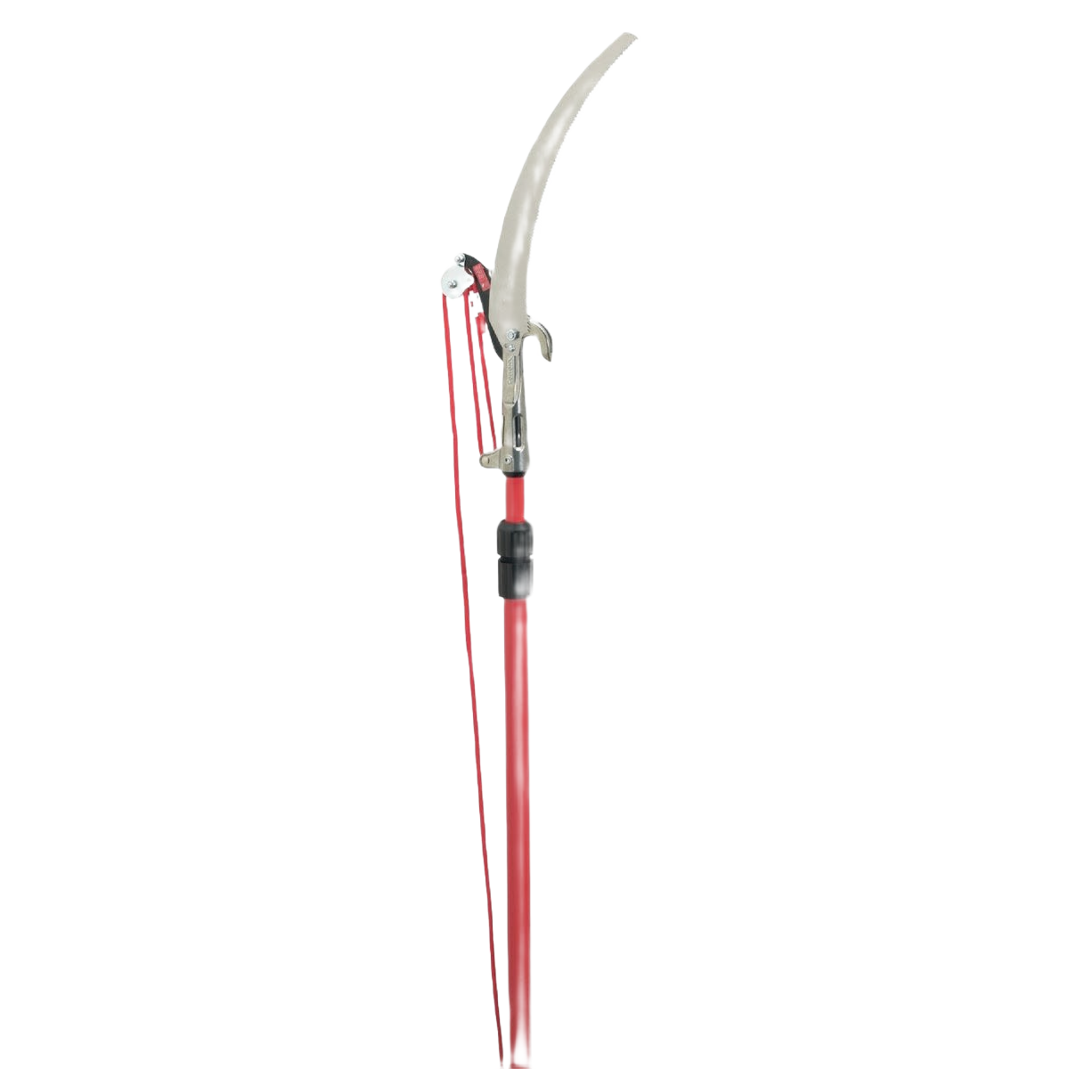 Red fiberglass pole pruner with curved cutting blade and rope pulley for garden and outdoor pruning tools under 100 collections