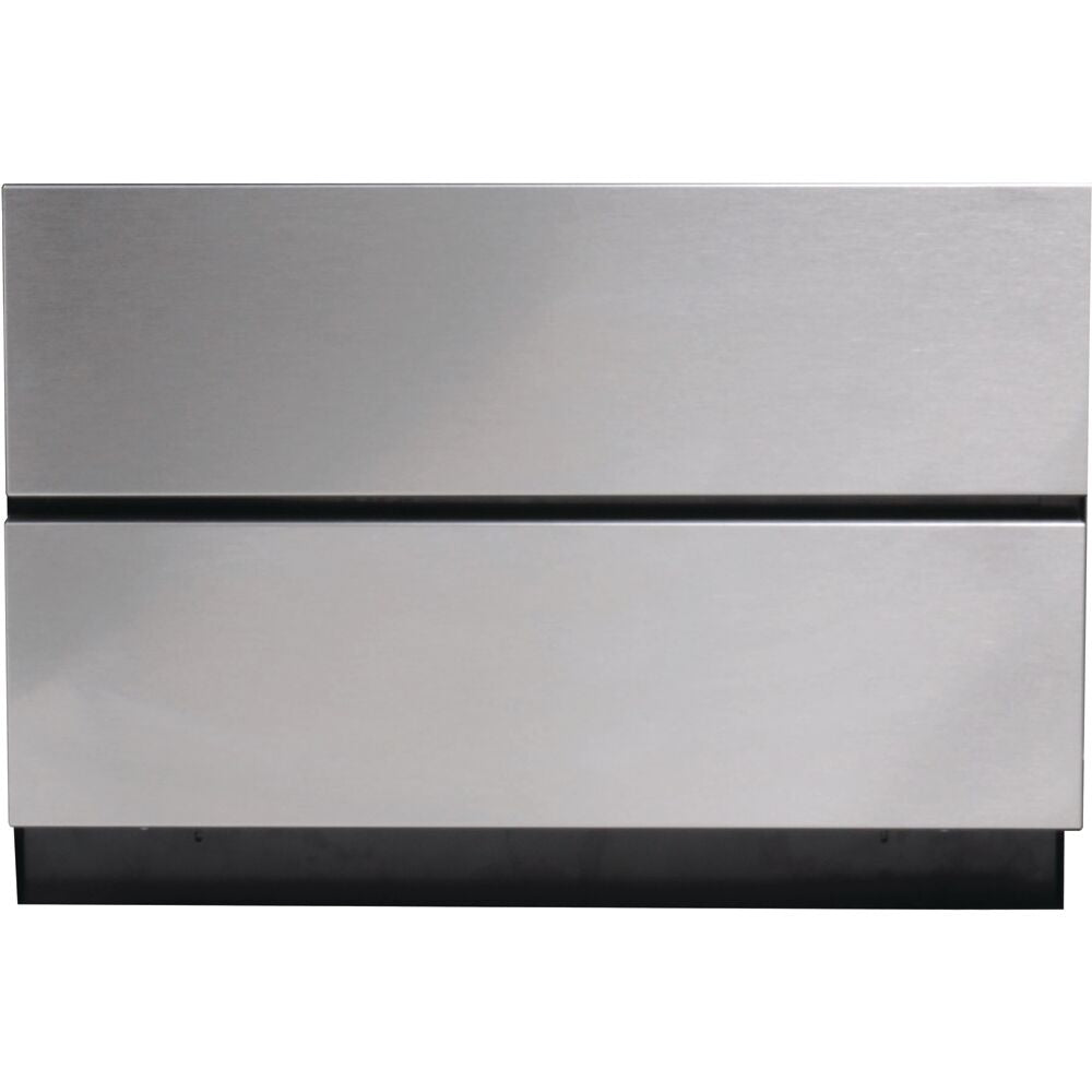 Stainless steel under-the-counter drawer pedestal with sleek brushed finish for kitchen appliance storage and organization