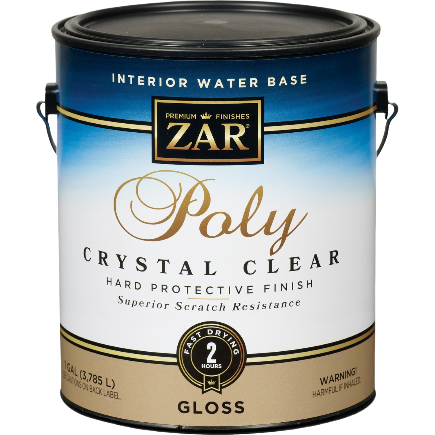Gallon container of ZAR water-based interior gloss polyurethane for wood finishing in Stains & Finishes collection