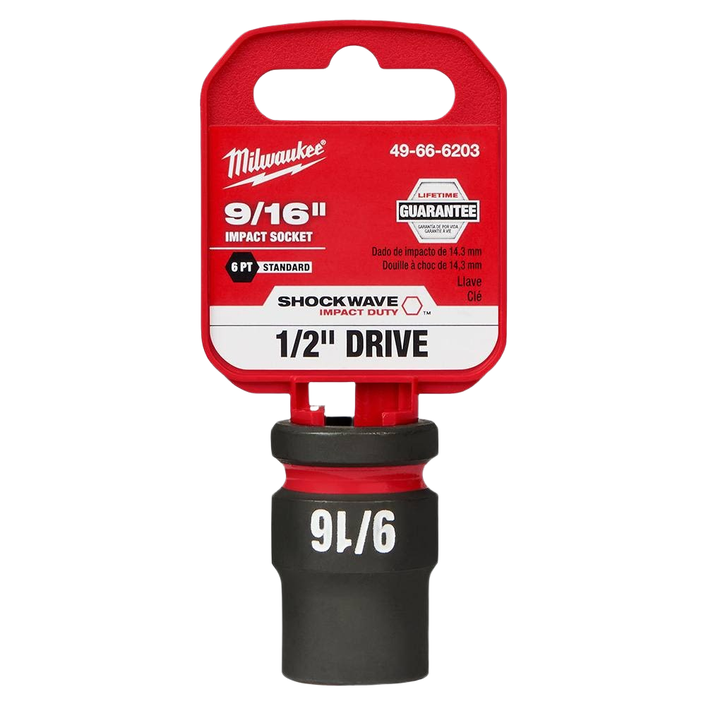 Milwaukee 9/16 inch impact socket with 6-point design for high torque applications in hand tools collection