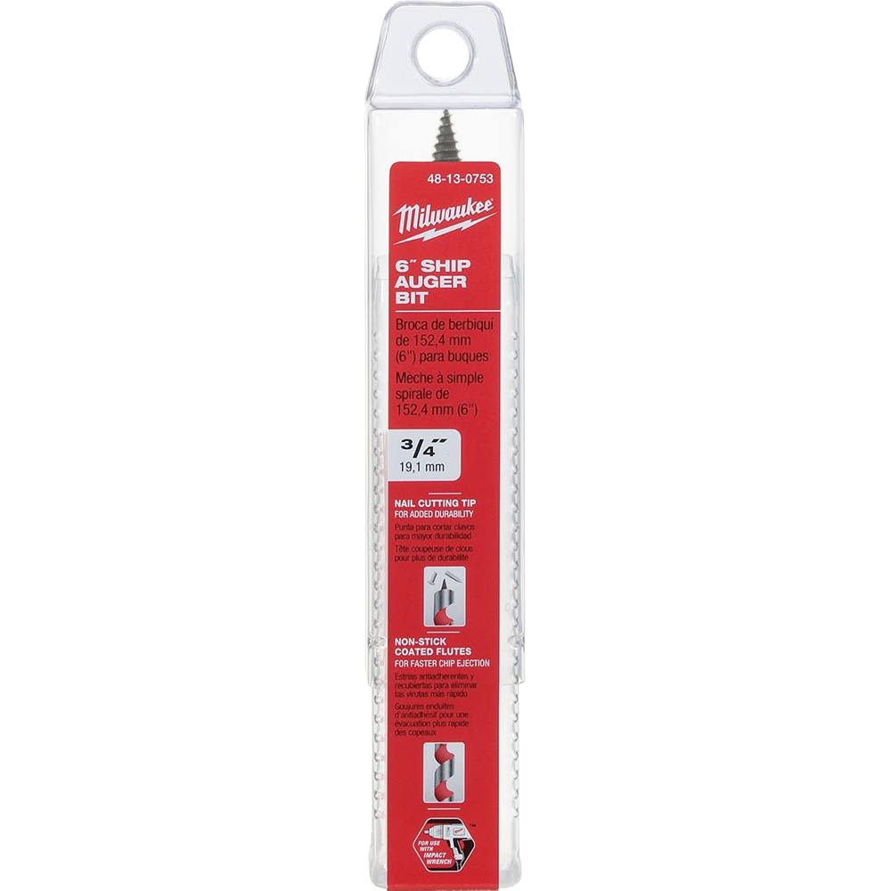 Milwaukee 3/4 inch by 6 inch ship auger bit in clear packaging for tool and power tool accessories collections