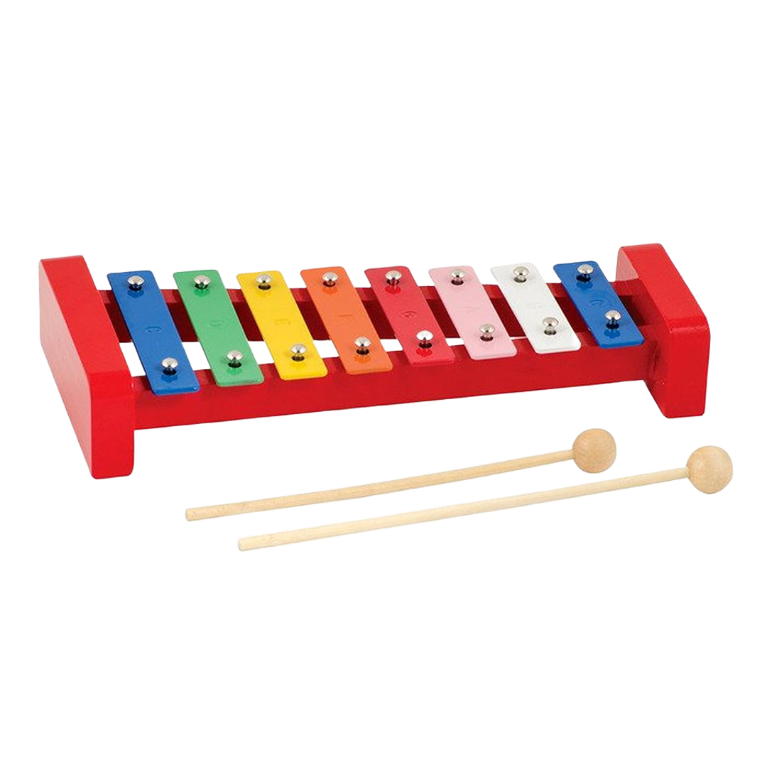 Colorful wooden xylophone with metal keys and two wooden mallets for toys and pretend play collections under $50