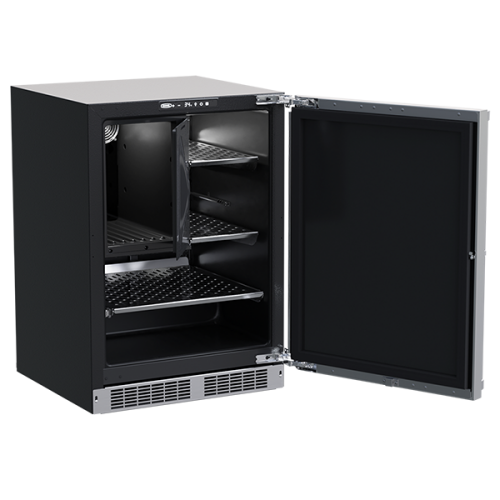 Undercounter built-in refrigerator freezer with black interior and adjustable metal shelves in Appliances and Kitchenware collections