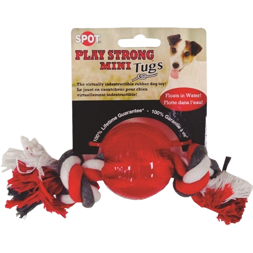 Red durable rubber dog toy ball with braided rope ends for aggressive chewers in pet supplies under $50