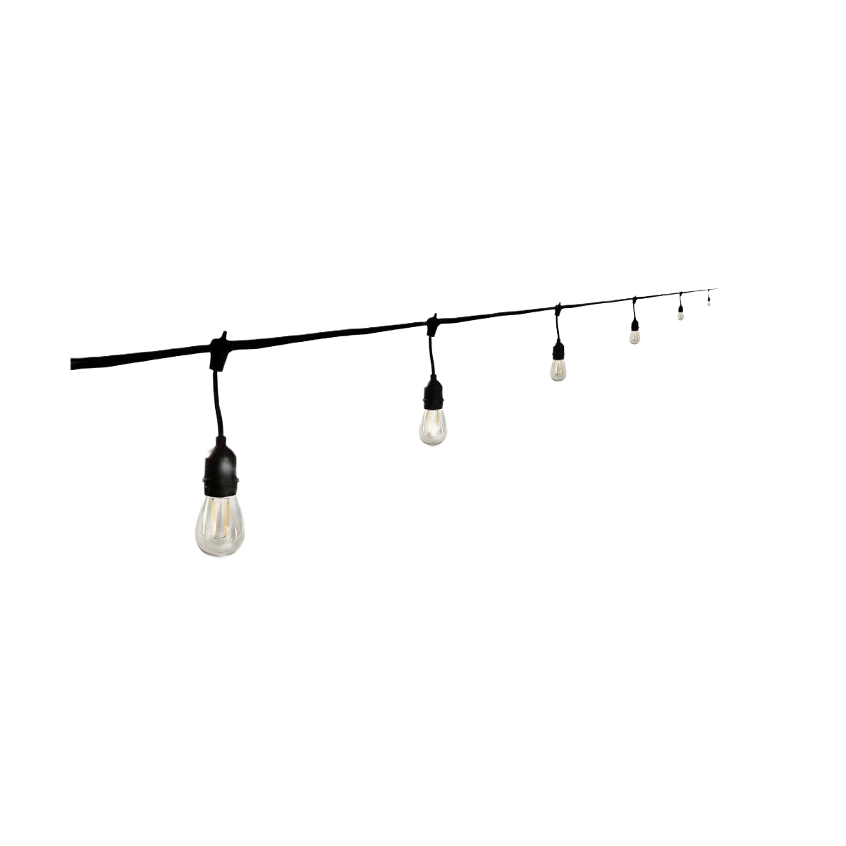 Black wire string lights featuring 12 warm white LED bulbs for outdoor living and home improvement lighting collections