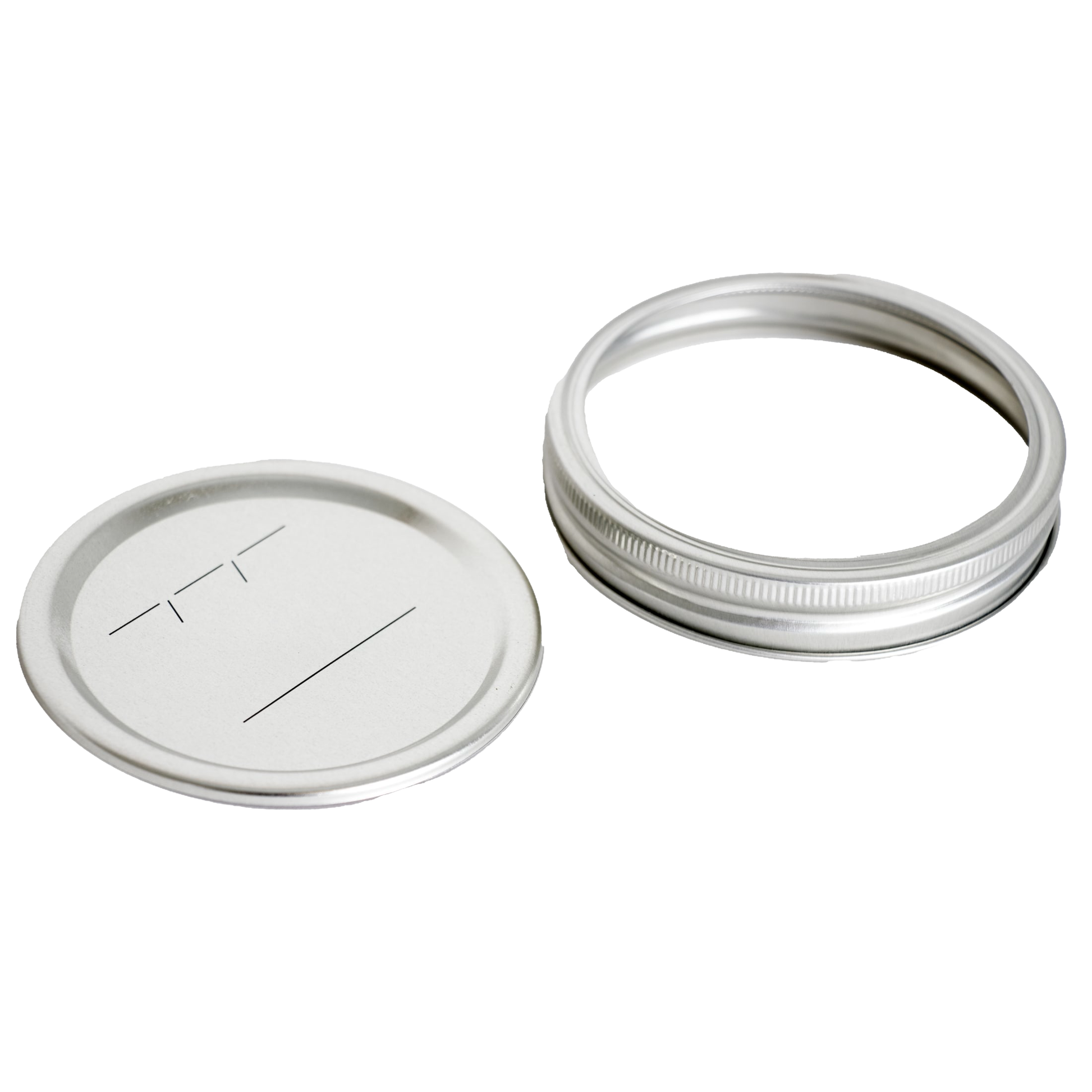 Silver wide-mouth canning lid and band with date-marking lines shown in Kitchenware Under $50 collection