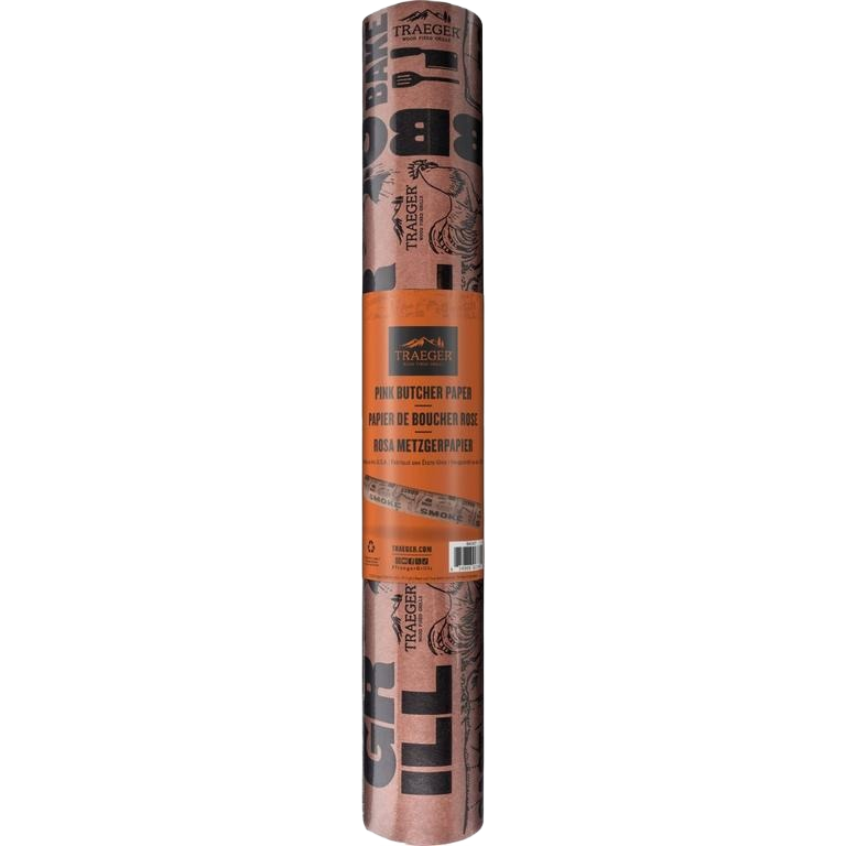 Rolled pink butcher paper designed for grilling and smoking, part of Traeger grill accessories collection