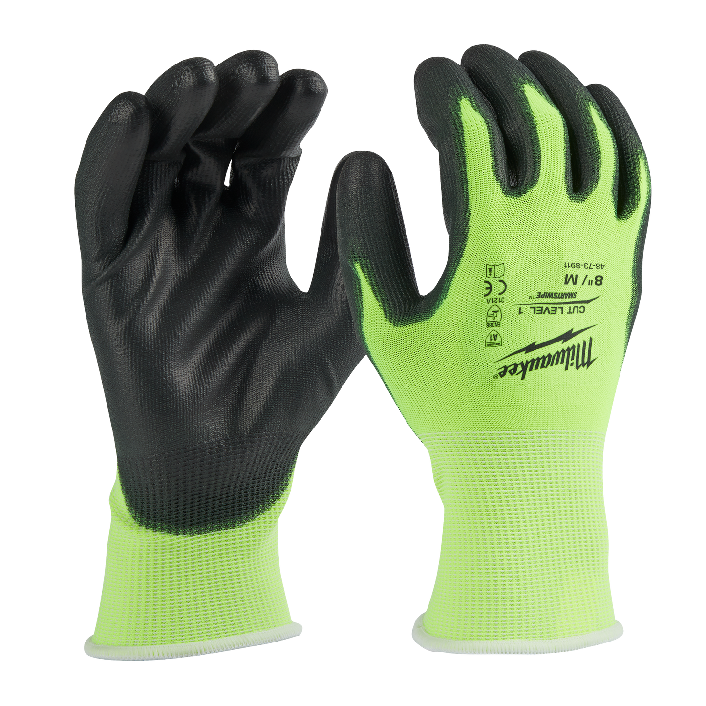 Milwaukee High Visibility Cut Level 1 Polyurethane Dipped Gloves - M
