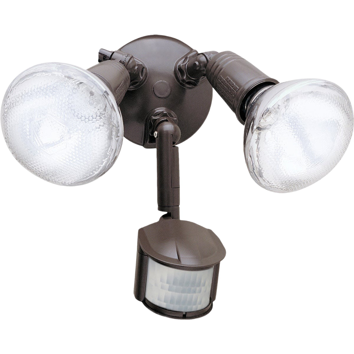 Bronze dual-head outdoor floodlight with motion sensor for outdoor lighting and home improvement collections